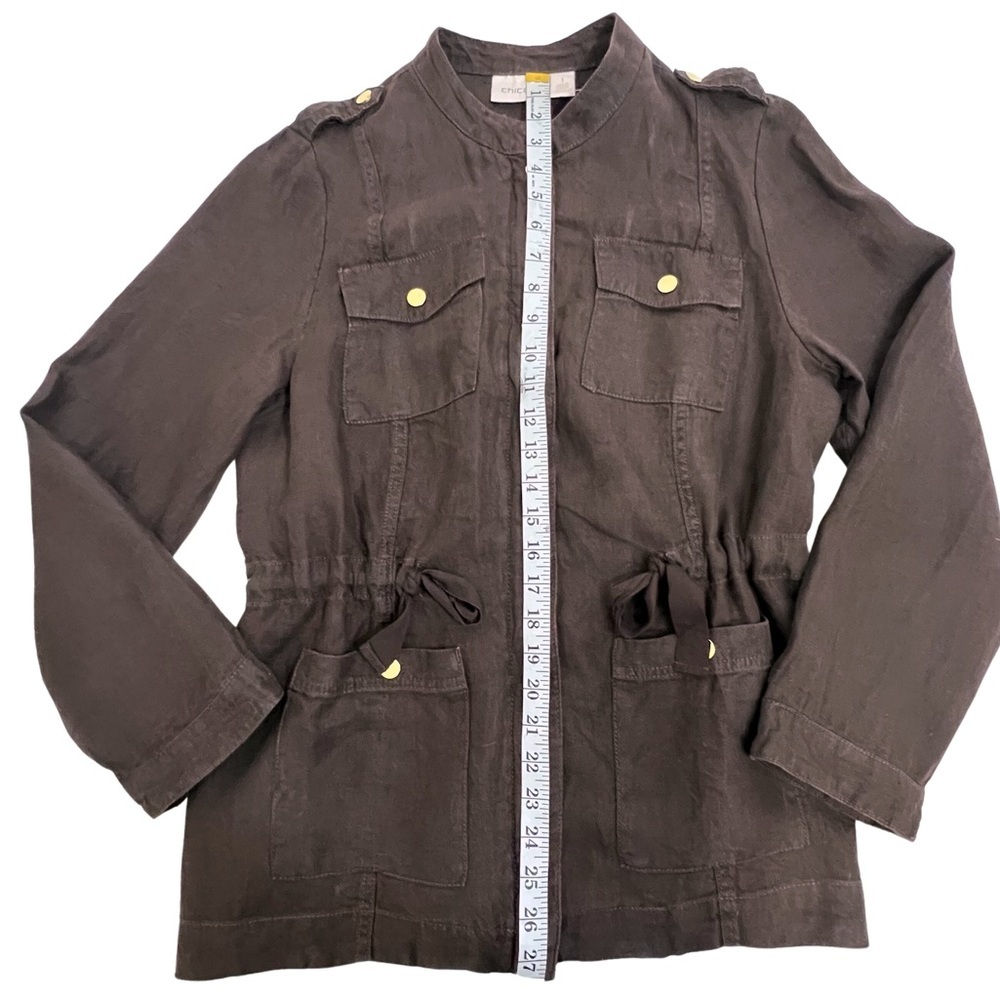 Chico’s Linen Utility Jacket Lightweight Dark Brown Gold 8 M Medium 570201889 - Picture 12 of 16